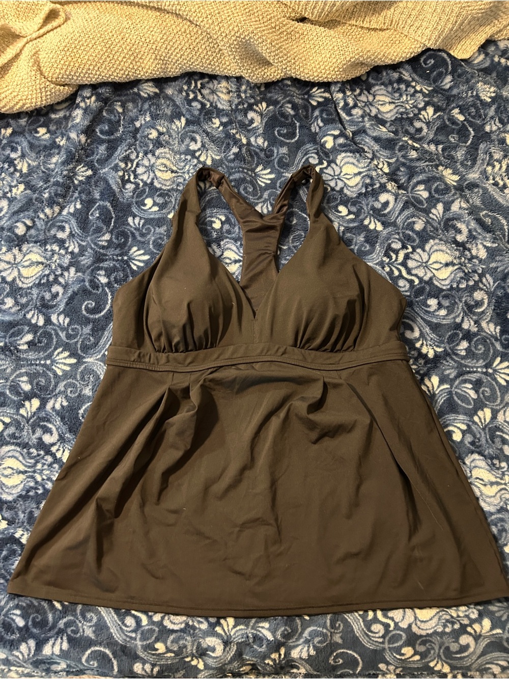 Women's Black Tankini Swim Top - Lands End 16